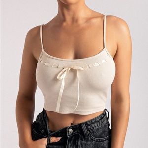 NWT Meshki Ribbon Detail Top in Cream Size Small